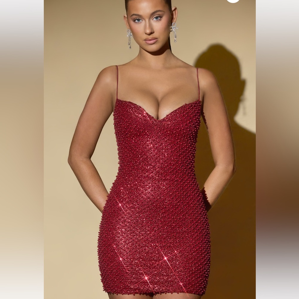 Oh Polly MISCHA
Embellished Sweetheart-Neck Mini Dress in Red